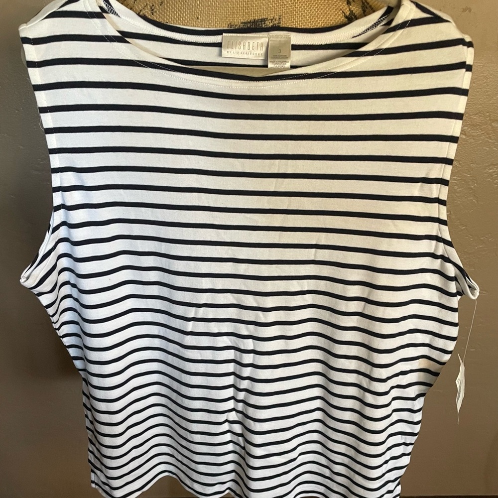 Elizabeth Claiborne Black and White Striped Tee scoop neck 3X NWT